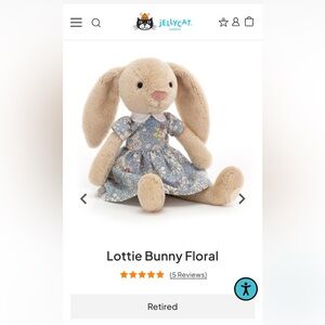 NWT Retired Floral Lottie Bunny Plush Bunny